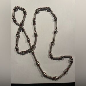 Sterling Silver and Red Jasper Beaded Necklace - 37 inches long